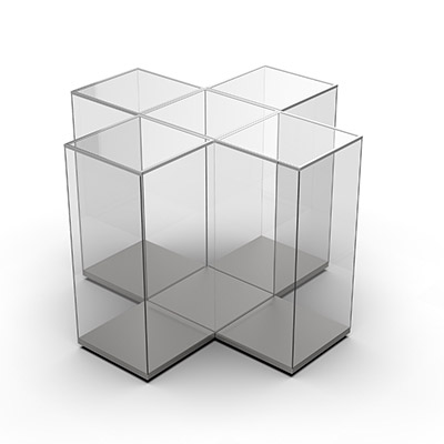 3D illustrated view of multi-bay demountable showcase 3D illustrated view of multi-bay demountable showcase